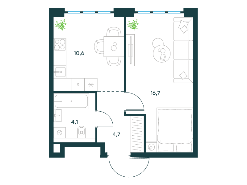 1-комнатная 36 м2 в ЖК Level Южнопортовая корпус null этаж 3