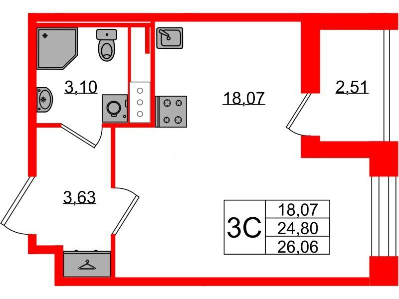 Студия 24 м2 в ЖК Астра Континенталь корпус null этаж 5
