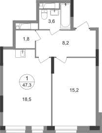 1-комнатная 47 м2 в ЖК Первый Московский корпус null этаж 9