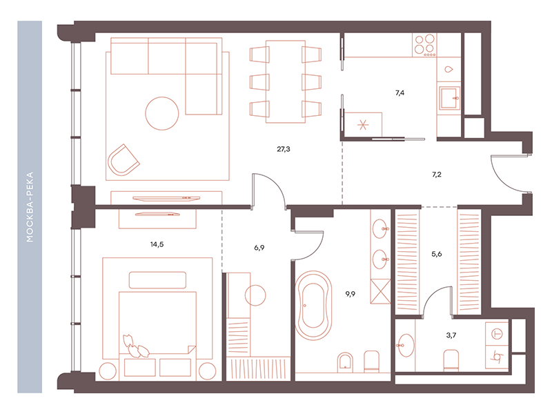 2-комнатная 81 м2 в ЖК Саввинская 27 корпус null этаж 3