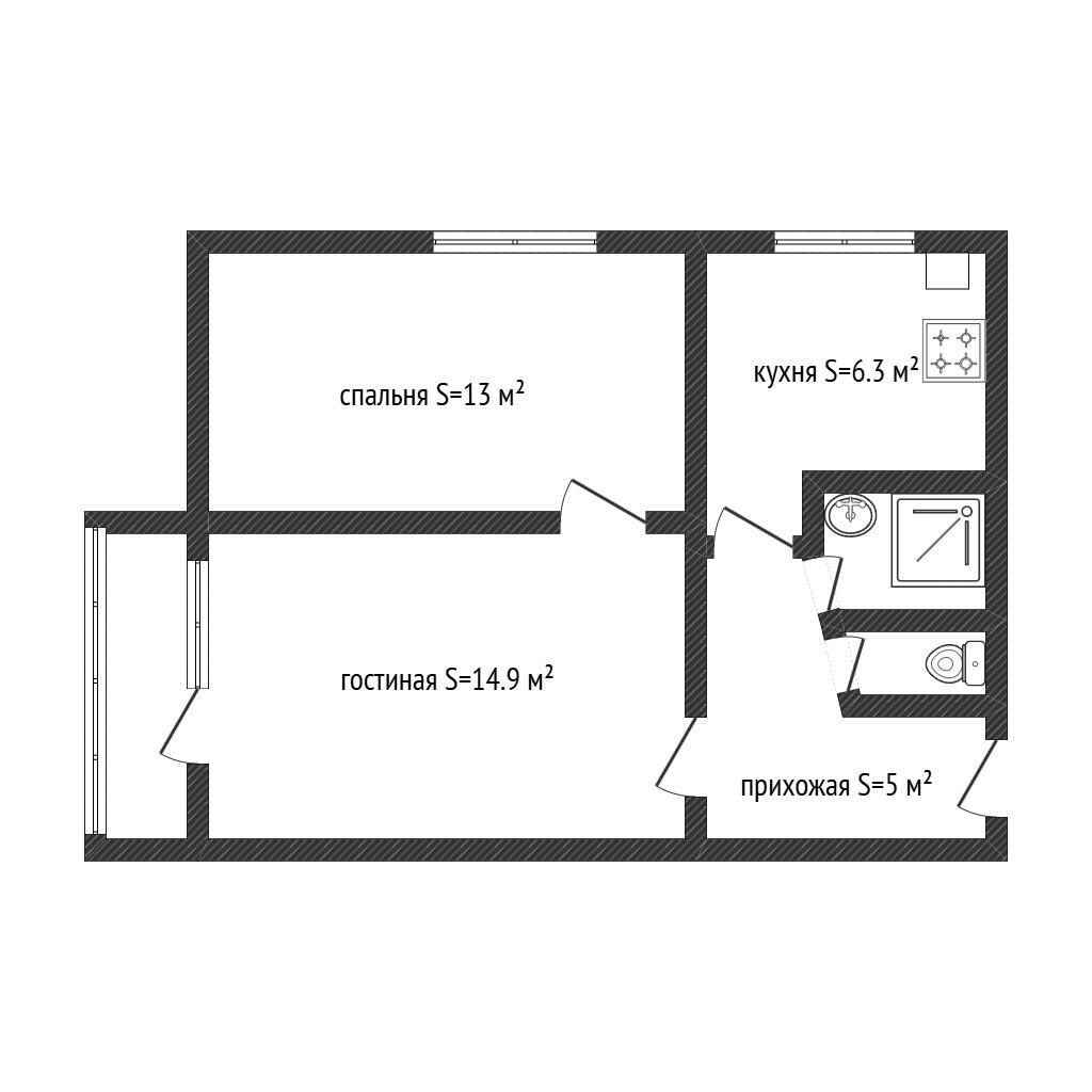 2-комнатная 41.3 м2 в ЖК undefined корпус null этаж 5