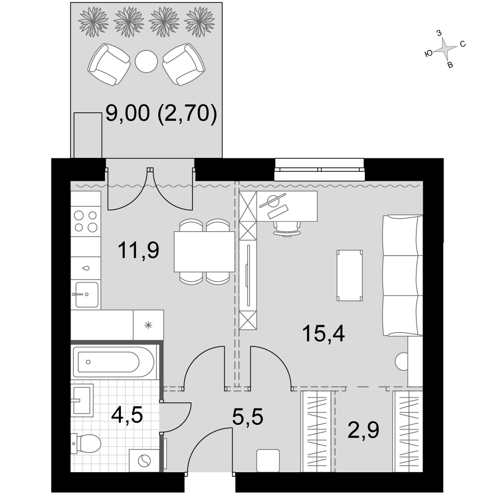1-комнатная 42 м2 в ЖК Дубровицы Клаб корпус null этаж 1