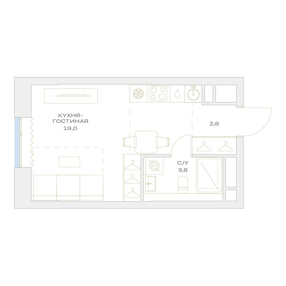 Студия 25 м2 в ЖК Детали корпус null этаж 10