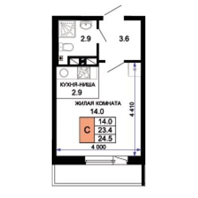 Студия 24.2 м2 в ЖК undefined корпус null этаж 6