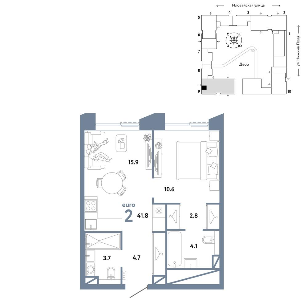 2-комнатная 41 м2 в ЖК Страна.Заречная корпус null этаж 33