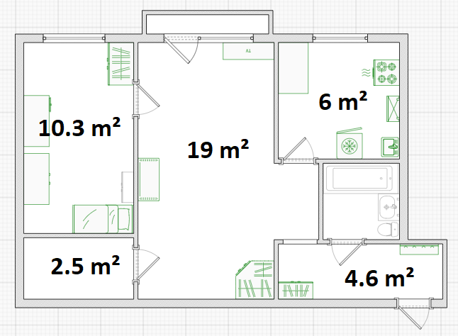 2-комнатная 45.3 м2 в ЖК undefined корпус null этаж 4