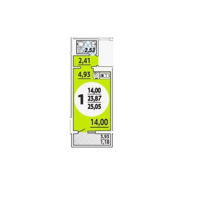 Студия 23.6 м2 в ЖК undefined корпус null этаж 1