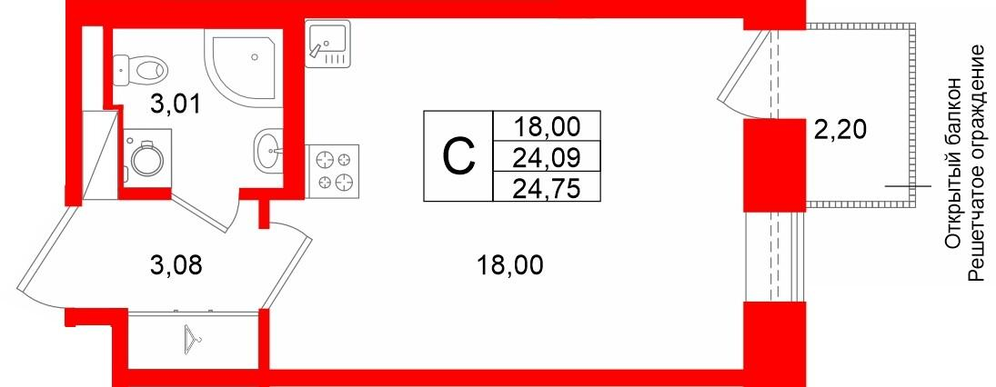 Студия 24 м2 в ЖК Аристократ корпус null этаж 6