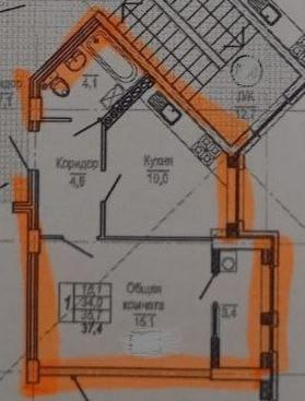 1-комнатная 38 м2 в ЖК undefined корпус null этаж 3