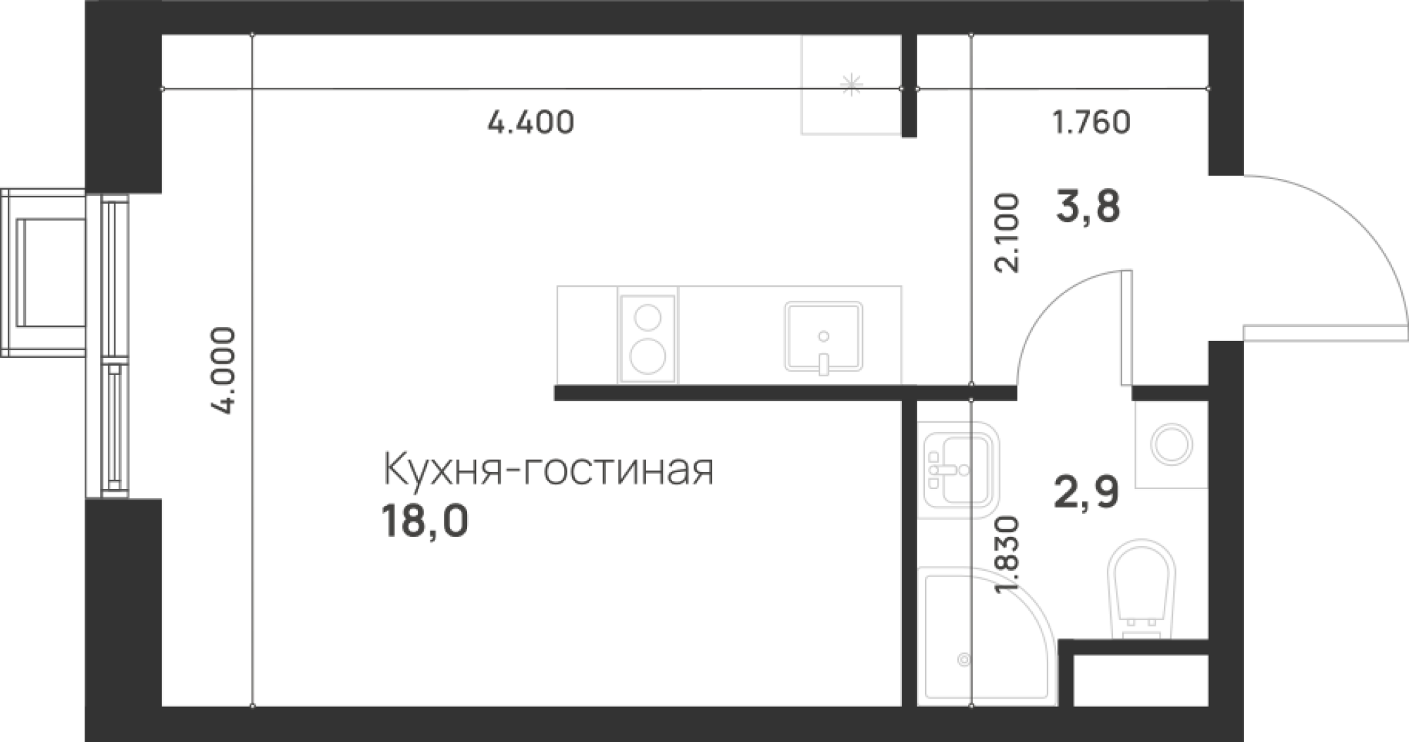 Студия 24 м2 в ЖК Форевиль корпус null этаж 15
