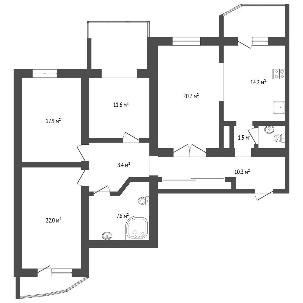 4-комнатная 125.1 м2 в ЖК undefined корпус null этаж 8