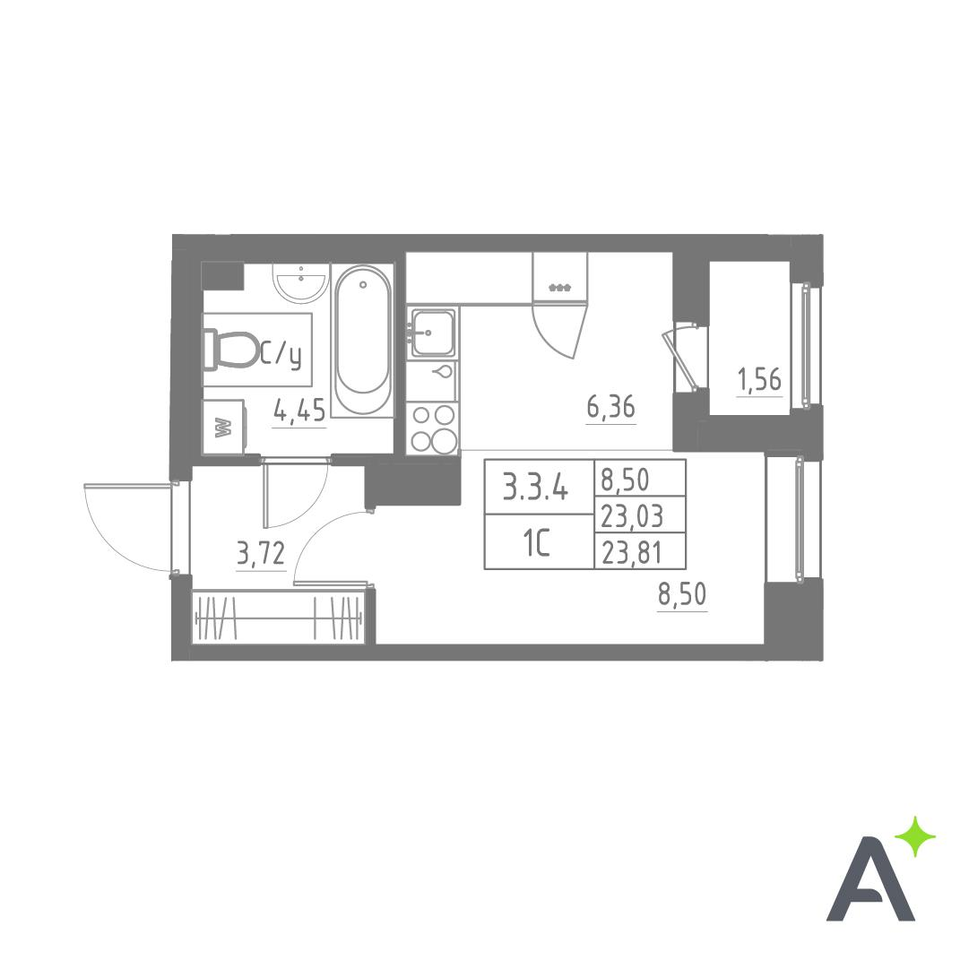 Студия 23 м2 в ЖК Аквилон SOLAR корпус null этаж 6