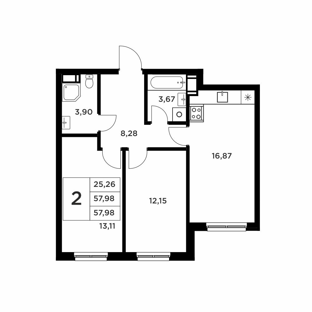 2-комнатная 57 м2 в ЖК Соседи корпус null этаж 1