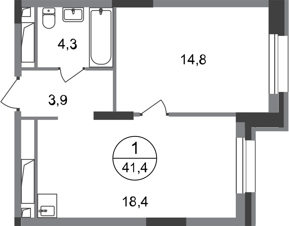 1-комнатная 41 м2 в ЖК Первый Московский корпус null этаж 10