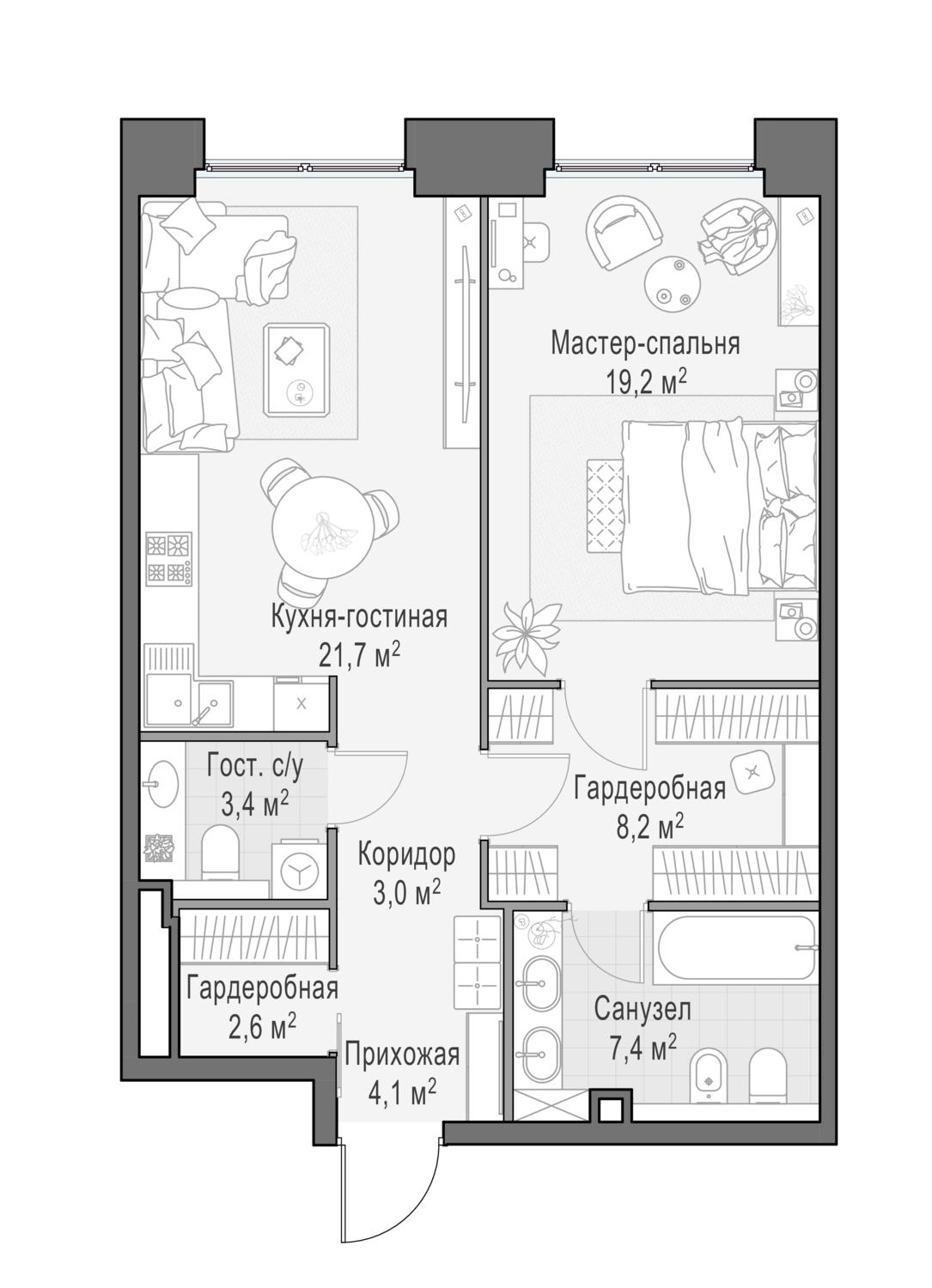 2-комнатная 70 м2 в ЖК Роскошный квартал LIFE TIME корпус null этаж 3