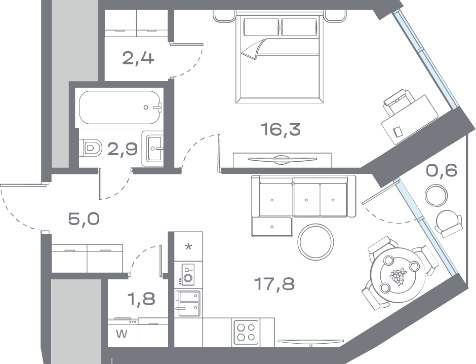 1-комнатная 46 м2 в ЖК Дом Горизонтов корпус null этаж 14