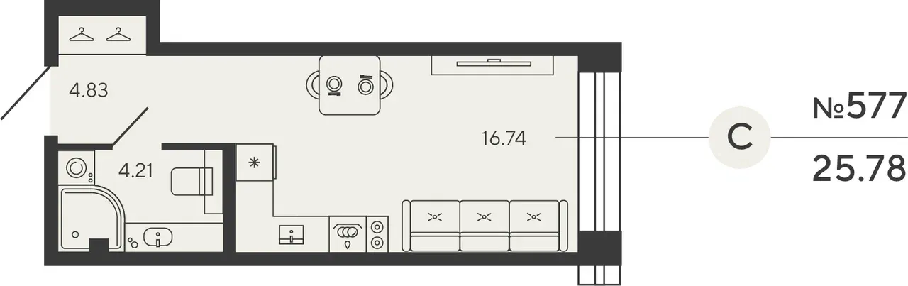 Студия 25 м2 в ЖК Bashni Element корпус null этаж 3
