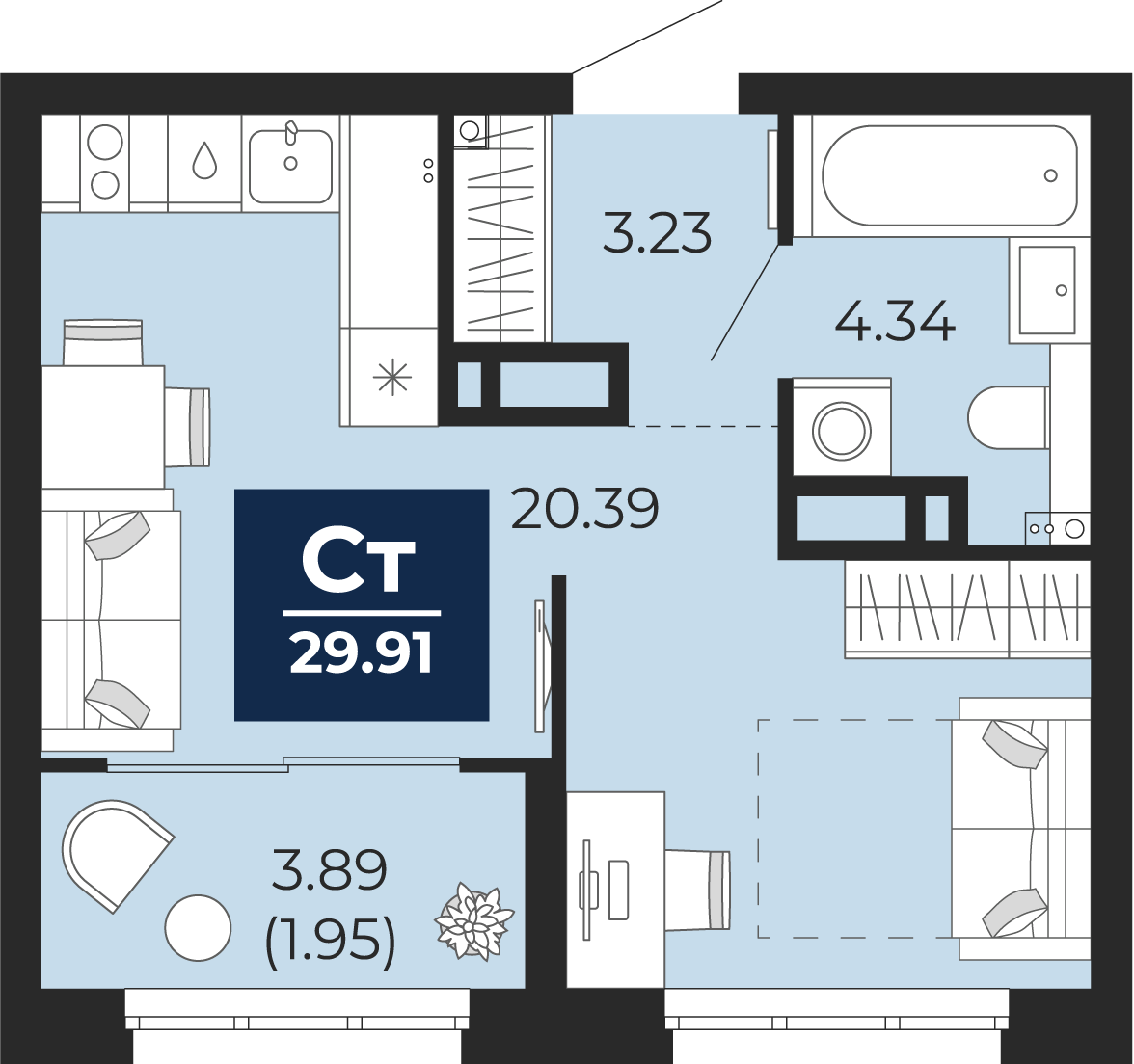 Студия 27 м2 в ЖК Беринг корпус null этаж 9