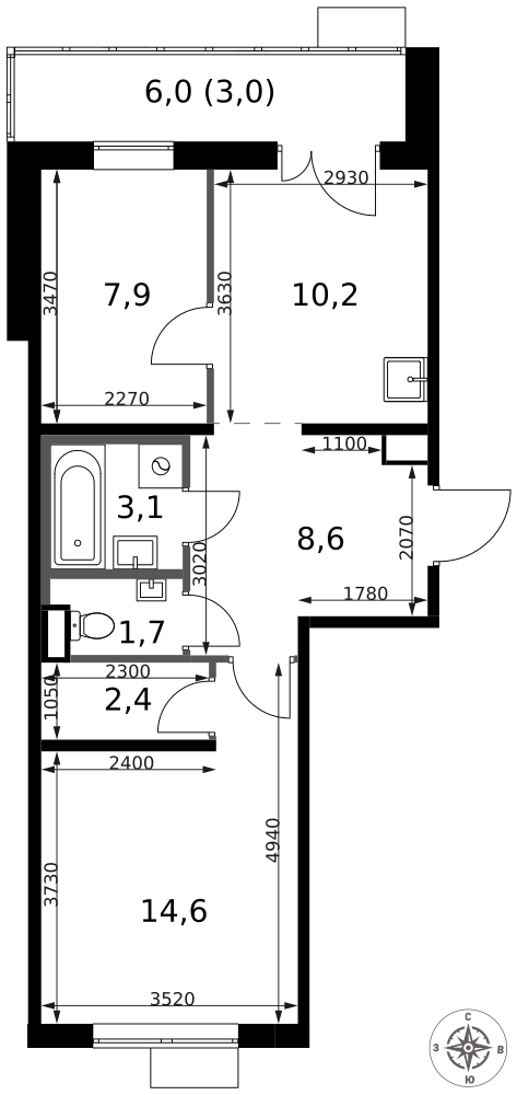 2-комнатная 51 м2 в ЖК 1-й Саларьевский корпус null этаж 10