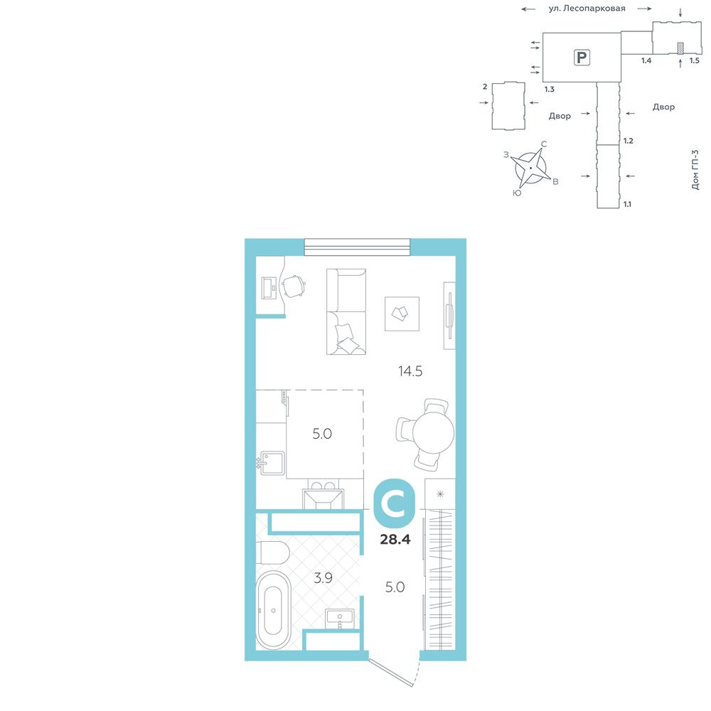 Студия 28 м2 в ЖК Чистые пруды корпус null этаж 7