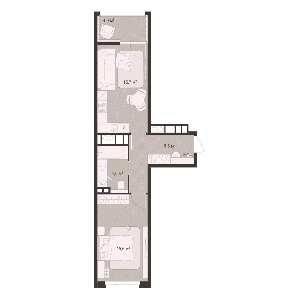 1-комнатная 48 м2 в ЖК Окская стрелка корпус null этаж 3
