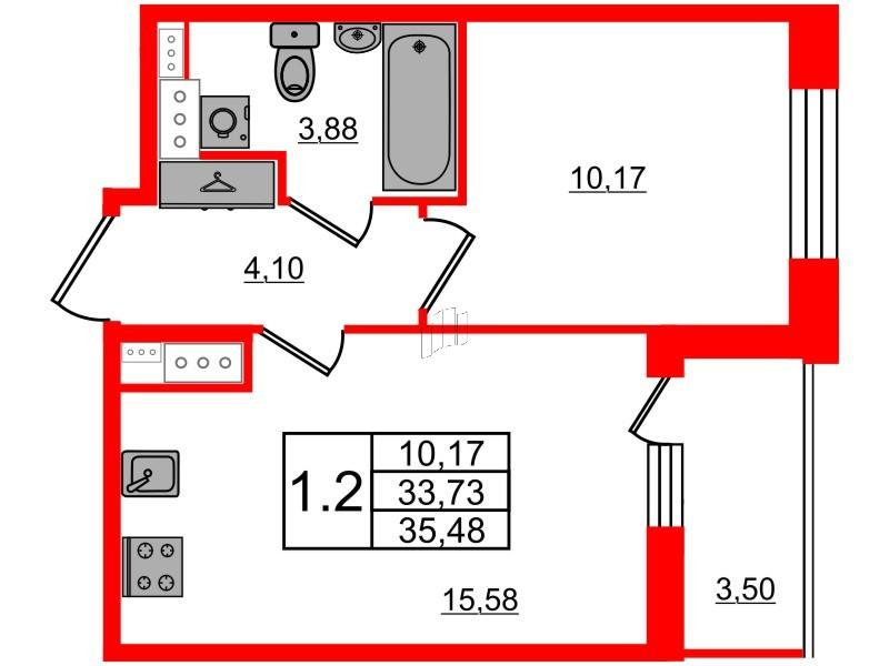 1-комнатная 33 м2 в ЖК Прайм Приморский корпус null этаж 12
