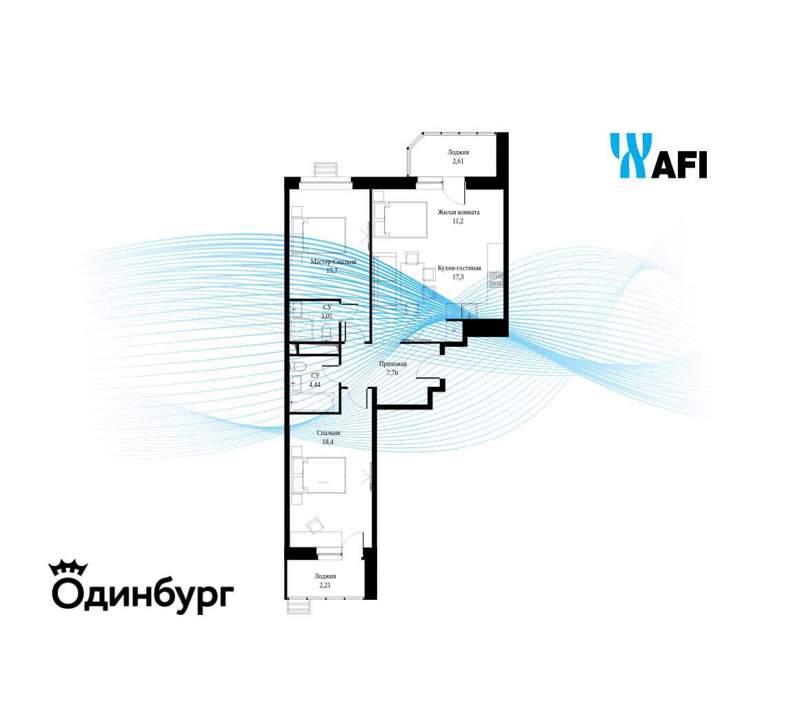 3-комнатная 83 м2 в ЖК Одинбург корпус null этаж 2