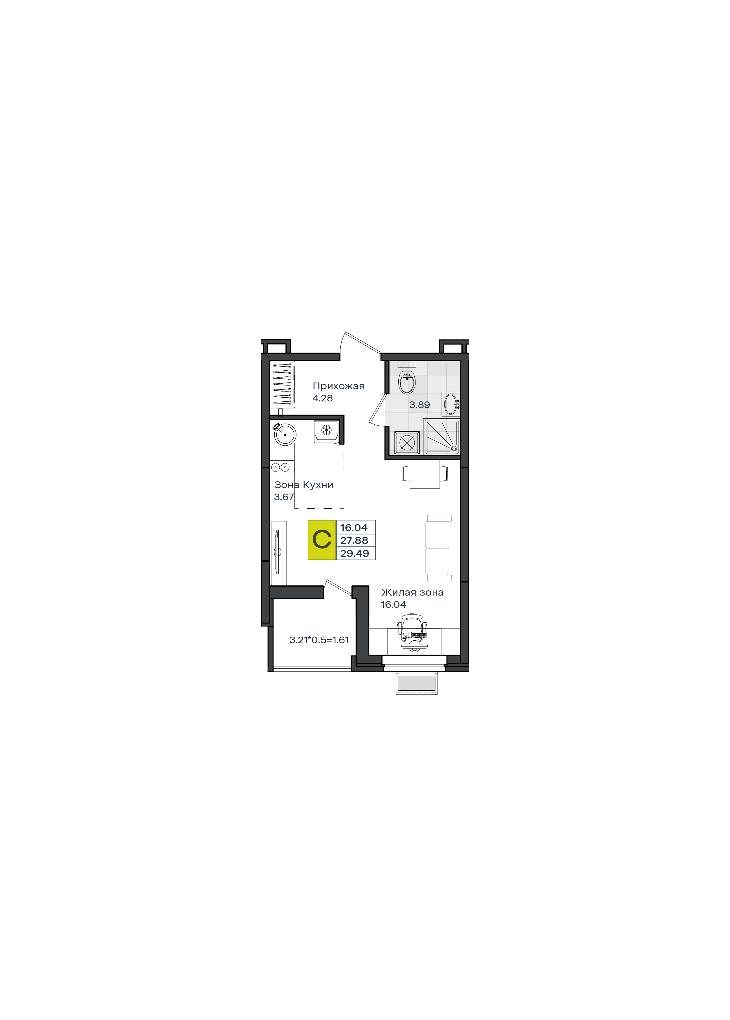 Студия 29 м2 в ЖК МОНО Квартал корпус null этаж 2