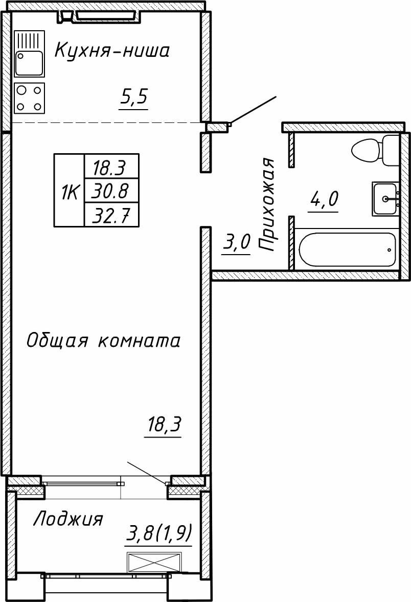 1-комнатная 32 м2 в ЖК Гренландия корпус null этаж 15