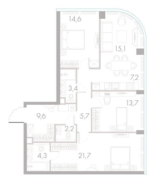 4-комнатная 97 м2 в ЖК River Park Towers Кутузовский корпус null этаж 31