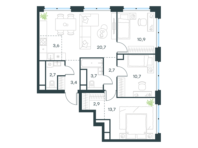 4-комнатная 75 м2 в ЖК Level Звенигородская корпус null этаж 59