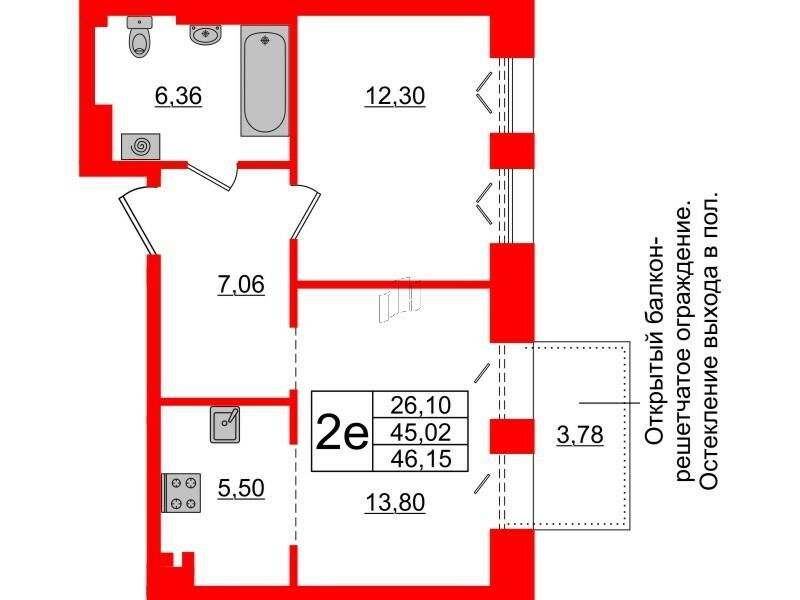 1-комнатная 45 м2 в ЖК Империал Клаб корпус null этаж 4