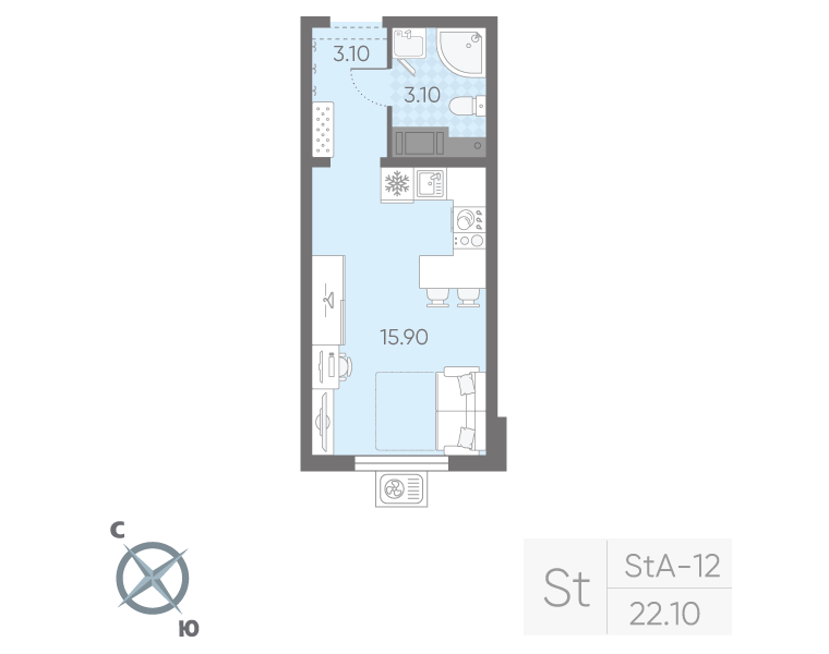 Студия 22 м2 в ЖК Ручьи (2 оч.) корпус null этаж 3