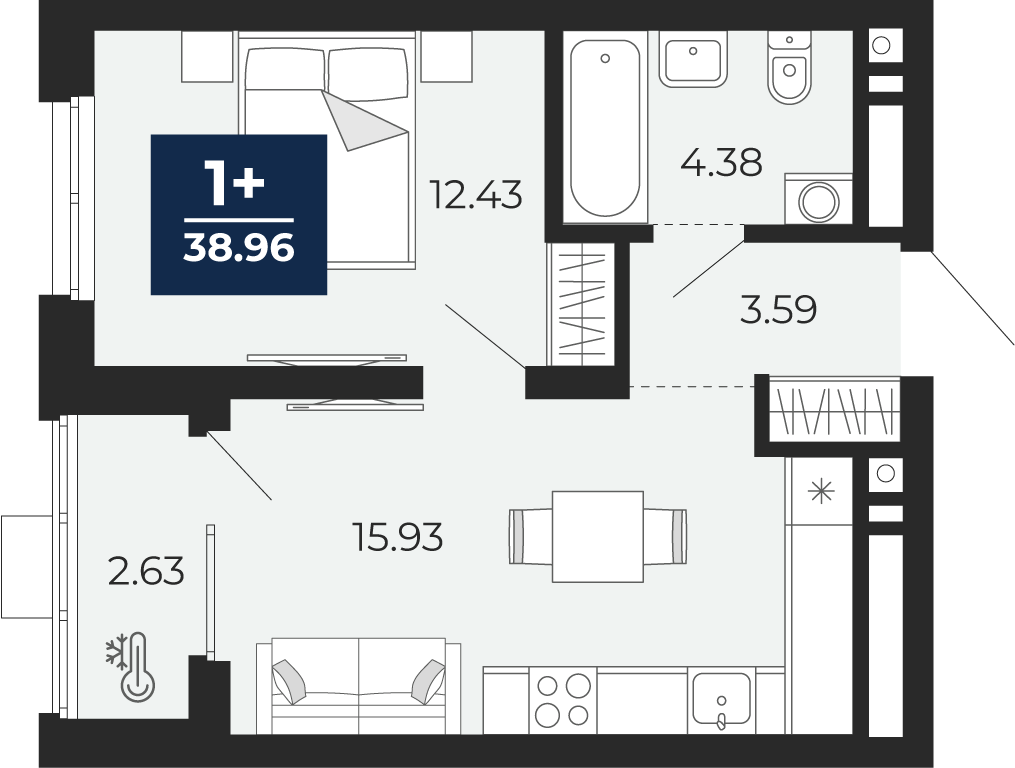1-комнатная 36 м2 в ЖК Соната-Парк корпус null этаж 12