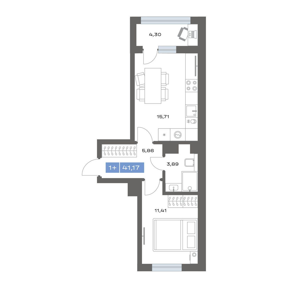 1-комнатная 41 м2 в ЖК Пятнашка корпус null этаж 1