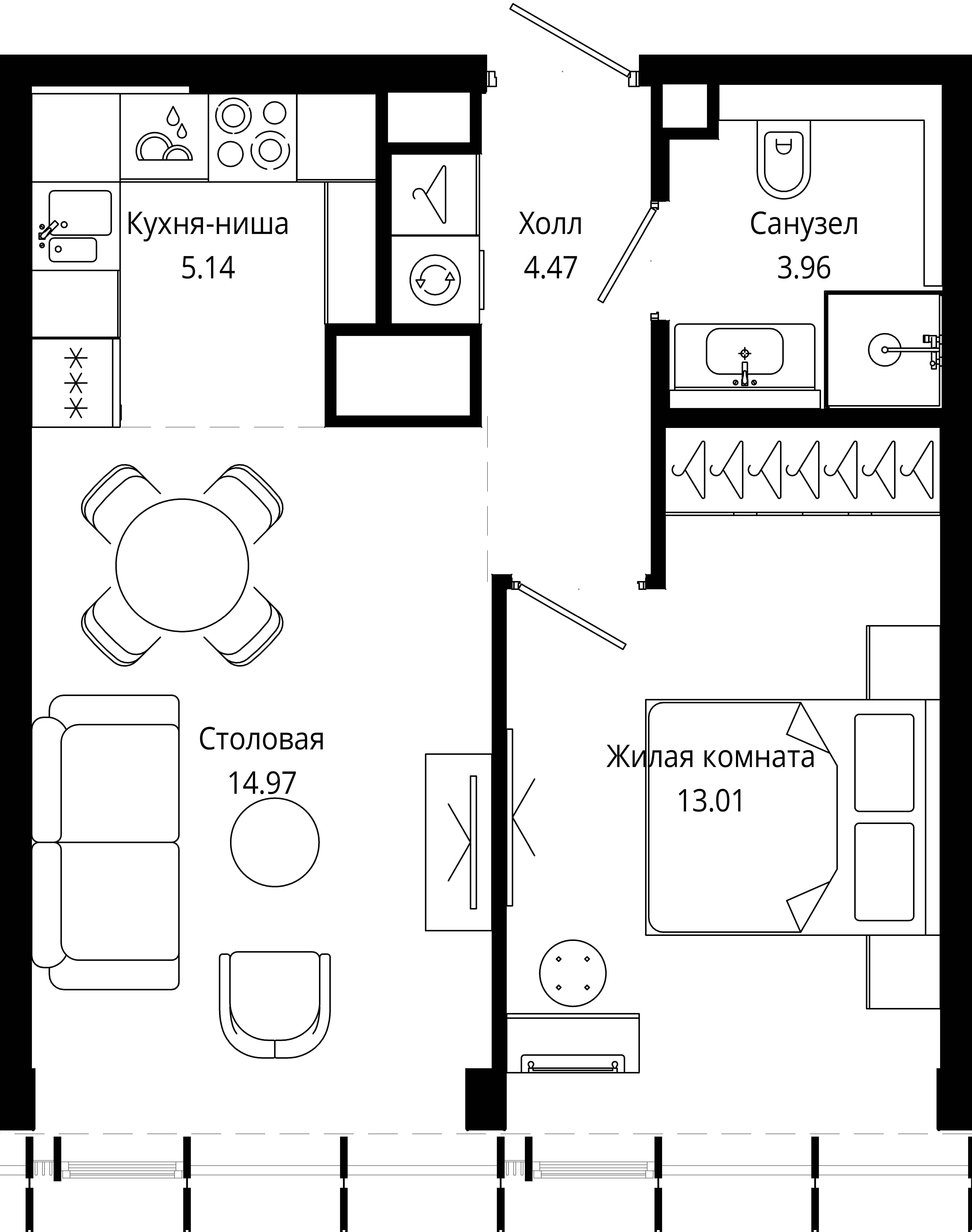 1-комнатная 41 м2 в ЖК МОД корпус null этаж 41