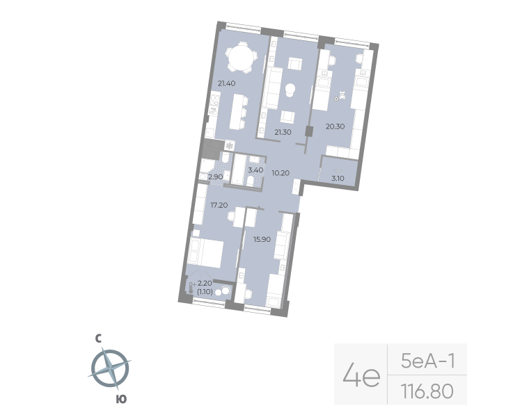 4-комнатная 116 м2 в ЖК NEVA RESIDENCE корпус null этаж 5