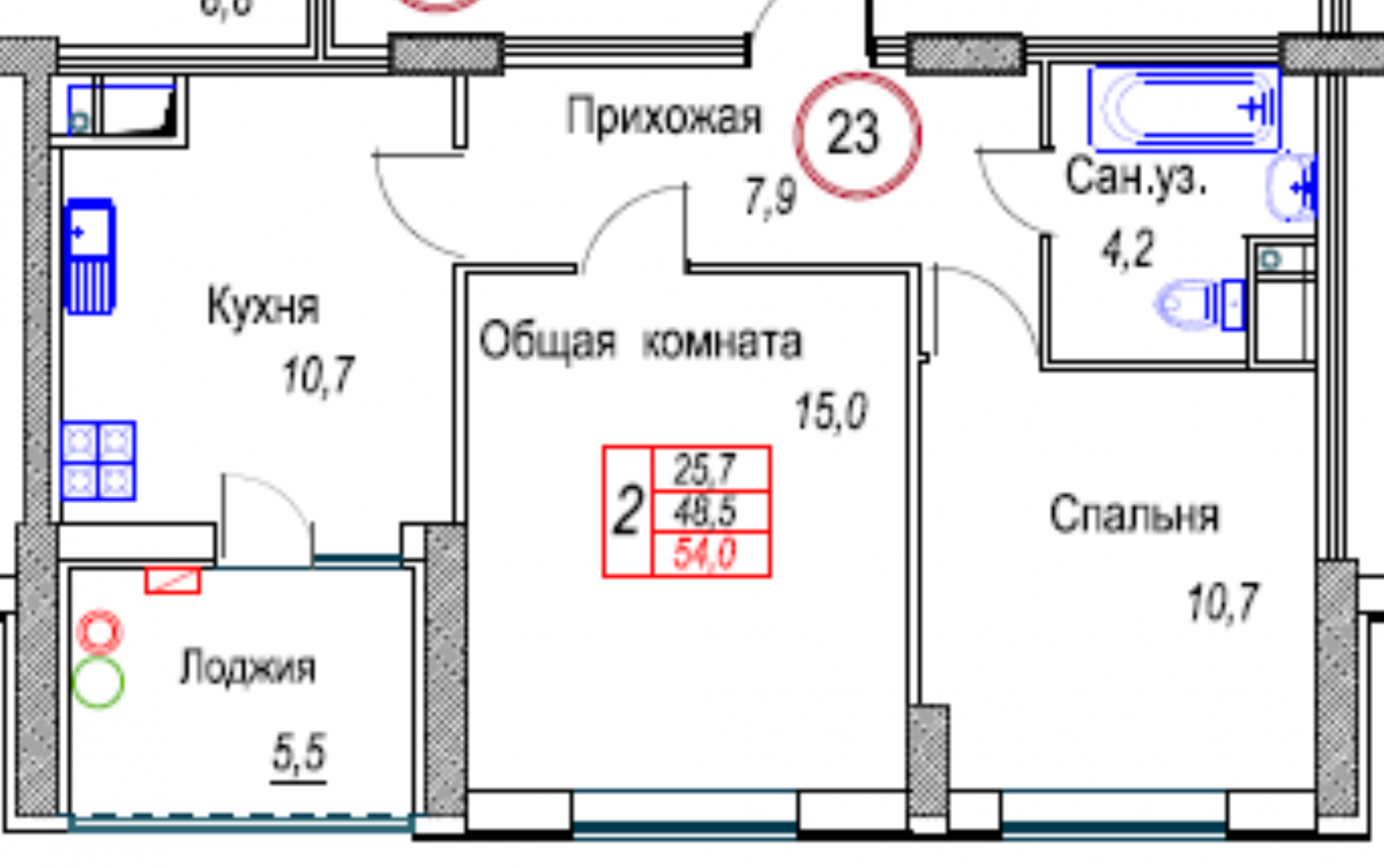 2-комнатная 54 м2 в ЖК undefined корпус null этаж 9