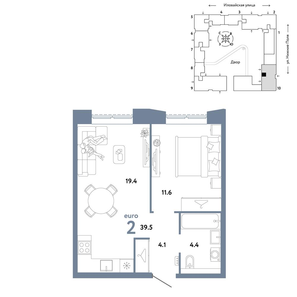 2-комнатная 39 м2 в ЖК Страна.Заречная корпус null этаж 26