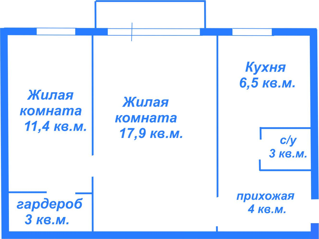 2-комнатная 45.5 м2 в ЖК undefined корпус null этаж 2