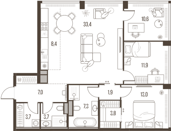 4-комнатная 104 м2 в ЖК High Life корпус null этаж 38