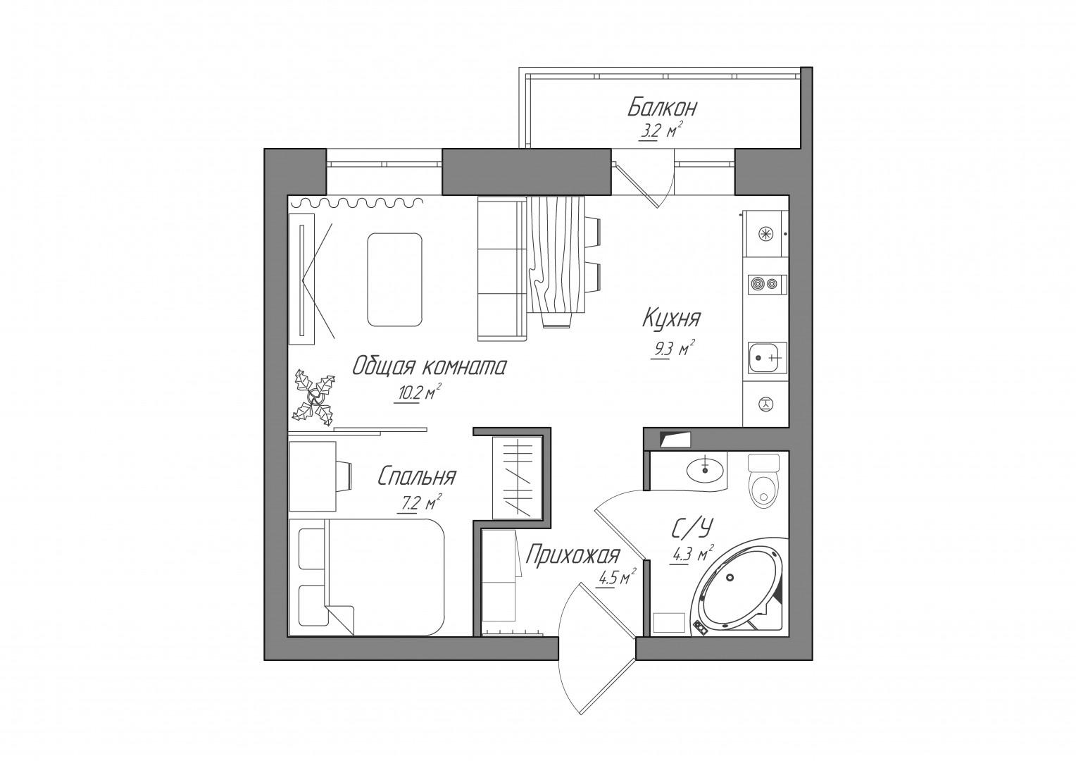 1-комнатная 35.6 м2 в ЖК undefined корпус null этаж 15
