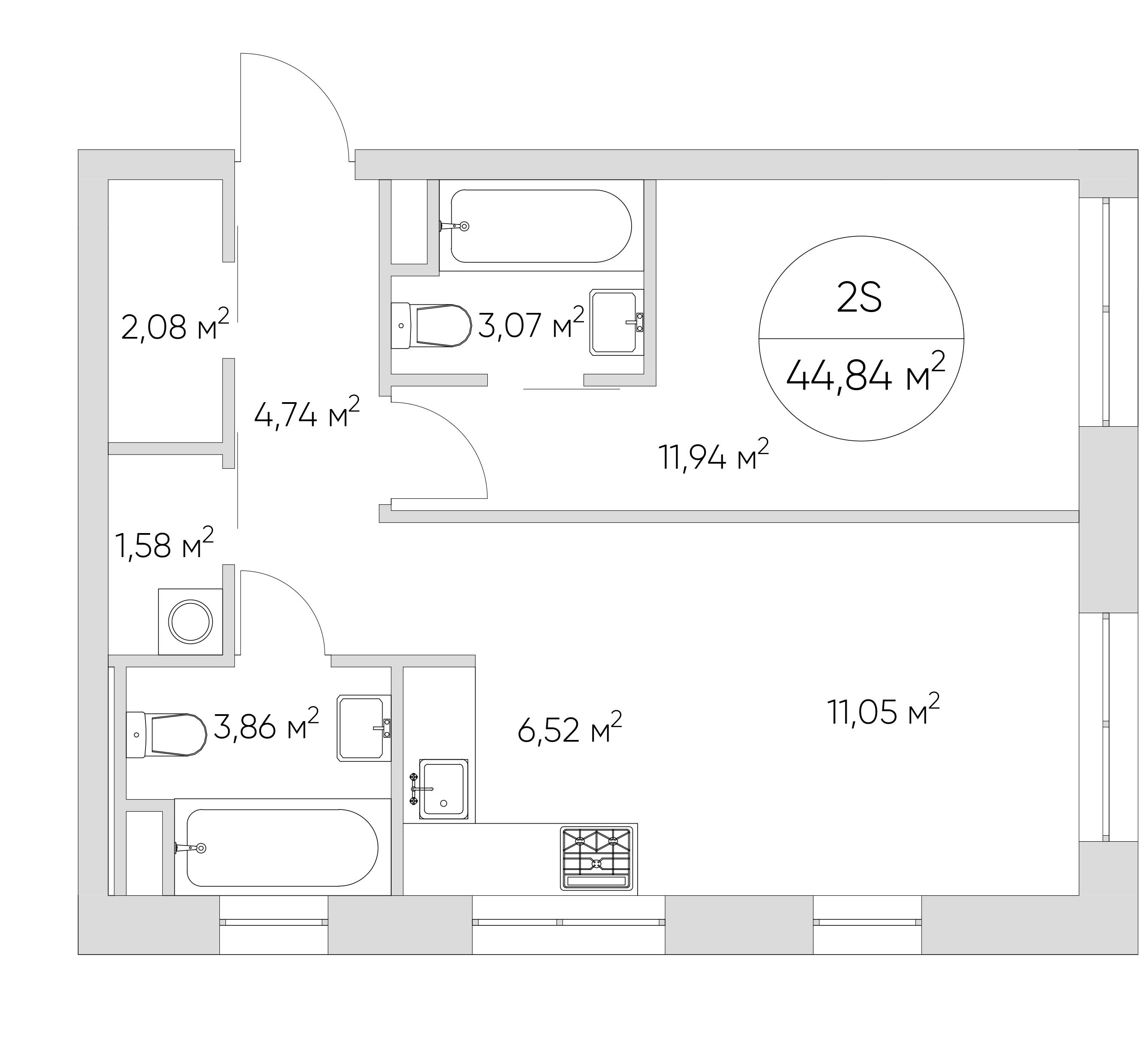 2-комнатная 44 м2 в ЖК N`ICE LOFT корпус null этаж 8