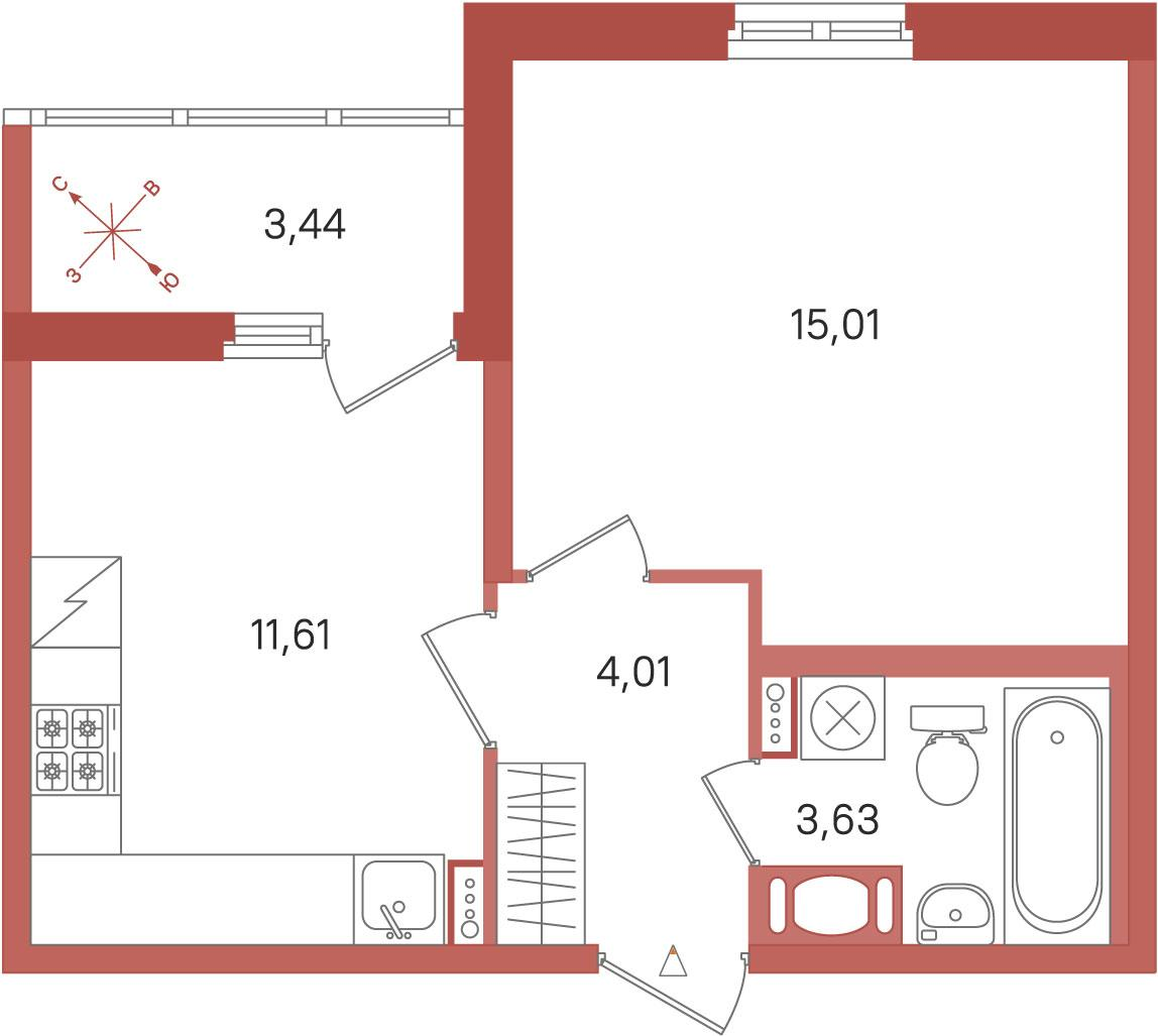 1-комнатная 35 м2 в ЖК ПАТИО. Уютный квартал корпус null этаж 10