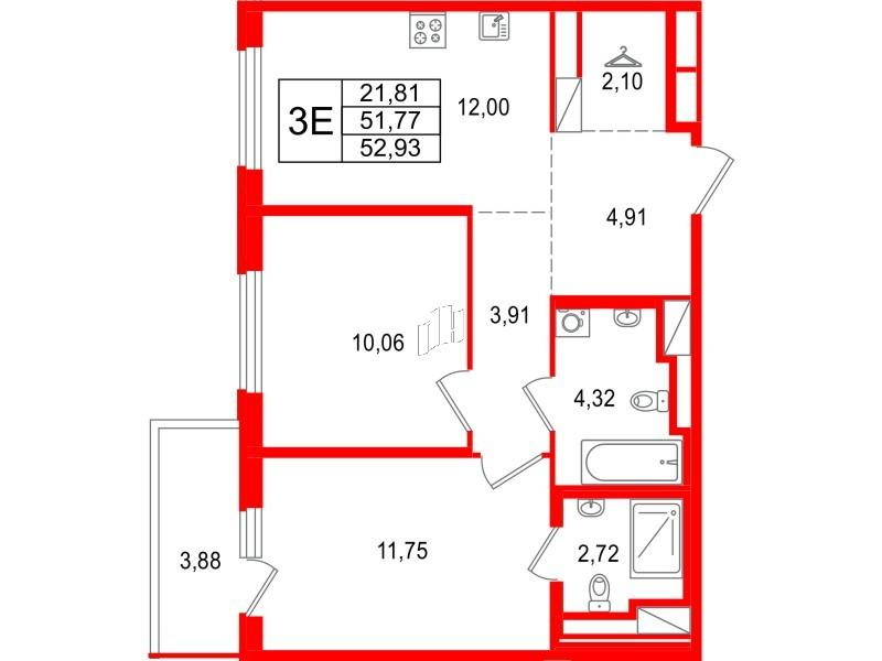 2-комнатная 52 м2 в ЖК Окла / Ойкумена корпус null этаж 4