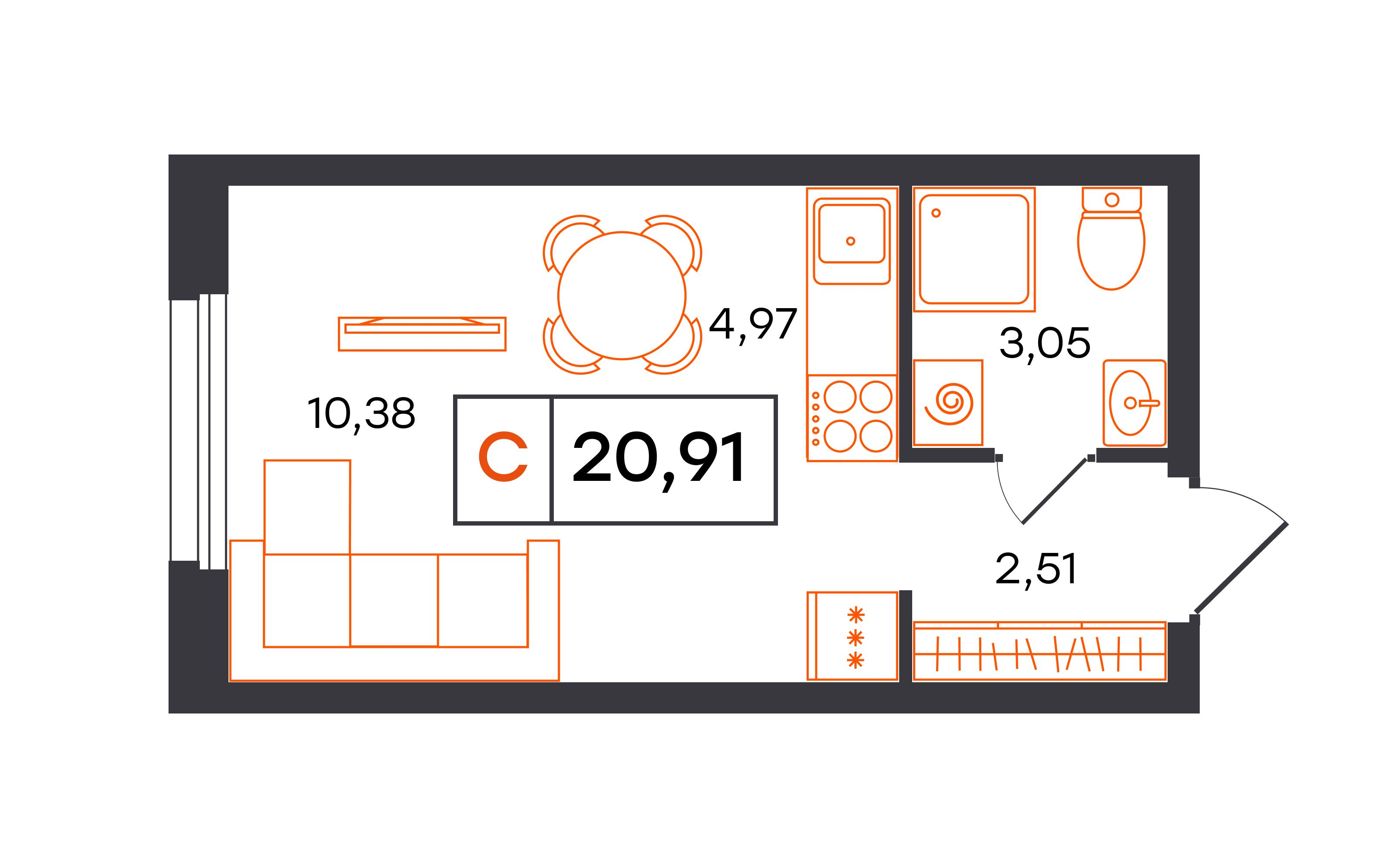 Студия 20 м2 в ЖК Фатера корпус null этаж 24