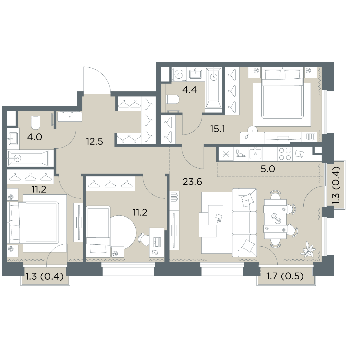 4-комнатная 88 м2 в ЖК Станиславский корпус null этаж 6