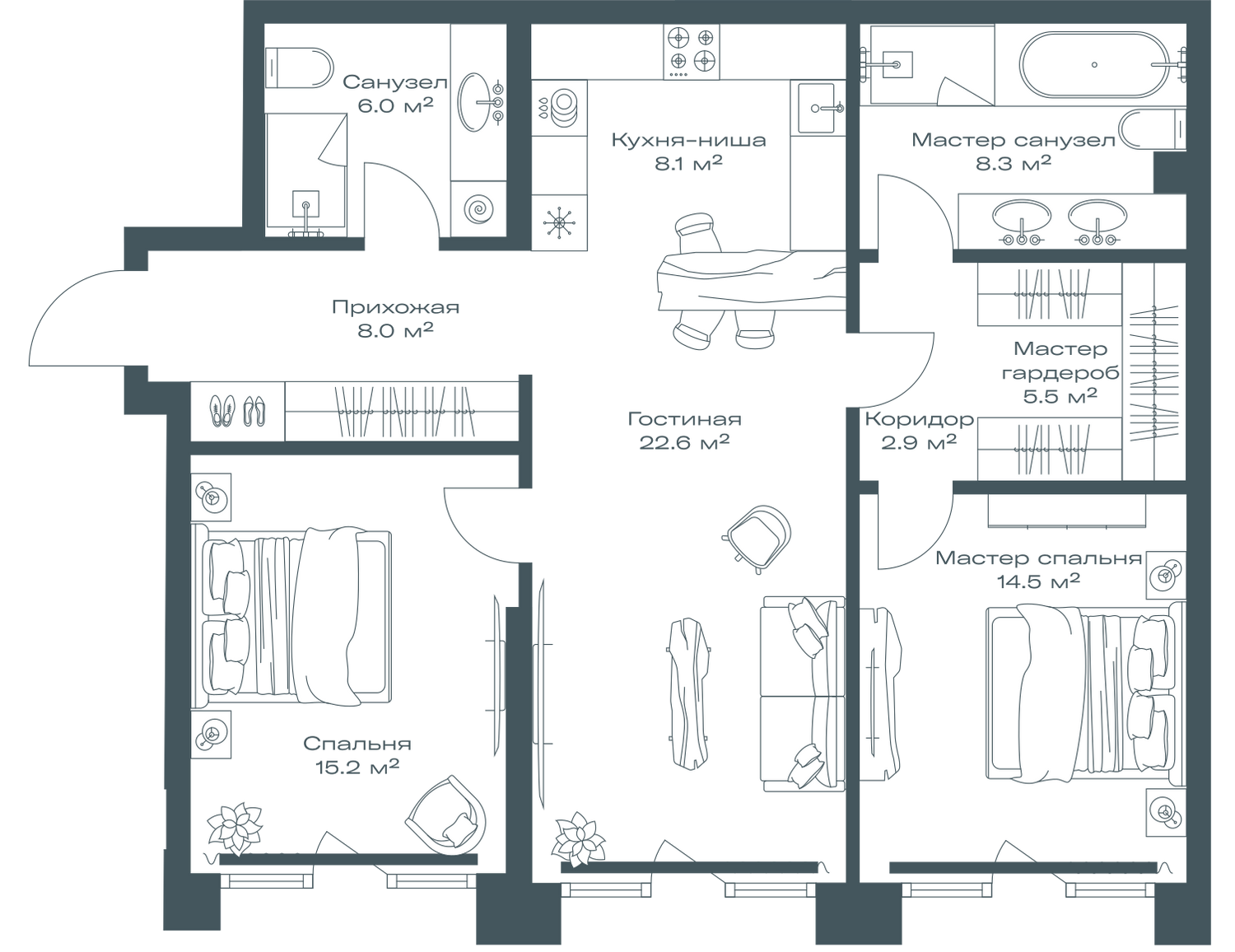 2-комнатная 91 м2 в ЖК Opus корпус null этаж 4