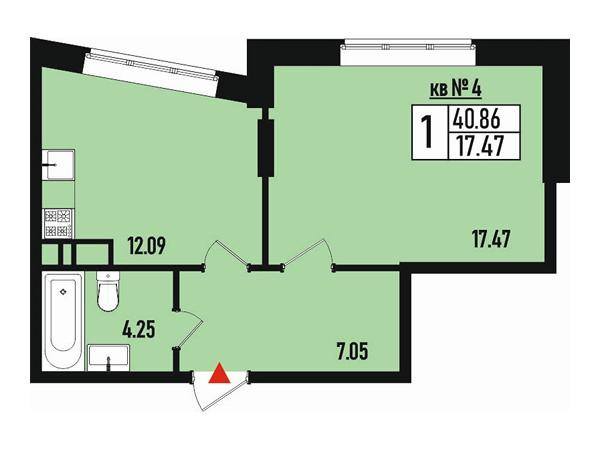 1-комнатная 40 м2 в ЖК Борисоглебское корпус null этаж 1