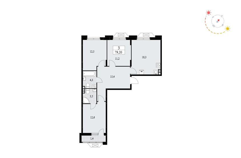 3-комнатная 78.9 м2 в ЖК undefined корпус null этаж 5